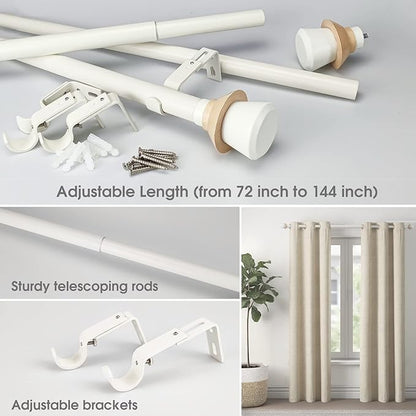 White Single Curtain Rod Set with Decorative Finials, 72-144 inch, Single Drapery Rod, 1 inch diameter, Adjustable Length,1 pack