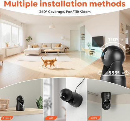 owltron Indoor Security Camera 2K, 360°2.4G WiFi Cameras for Home Security for Baby/Pet/Elder/Nanny with Night Vision, Motion Detection & App Control, Baby Monitor Works with Alexa & Google Assistant
