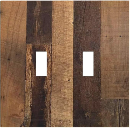 Rustic Brown Wood Vintage Wood Board Decorative Switch Plates 2 Gang Double Toggle Outlet Light Switch Cover Wall Plate Electrical Faceplate For Farmhouse Cabin Decor