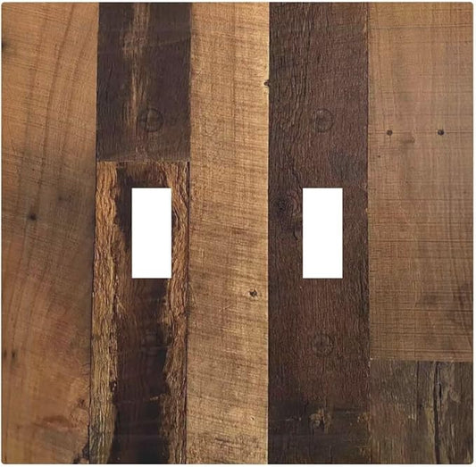 Rustic Brown Wood Vintage Wood Board Decorative Switch Plates 2 Gang Double Toggle Outlet Light Switch Cover Wall Plate Electrical Faceplate For Farmhouse Cabin Decor