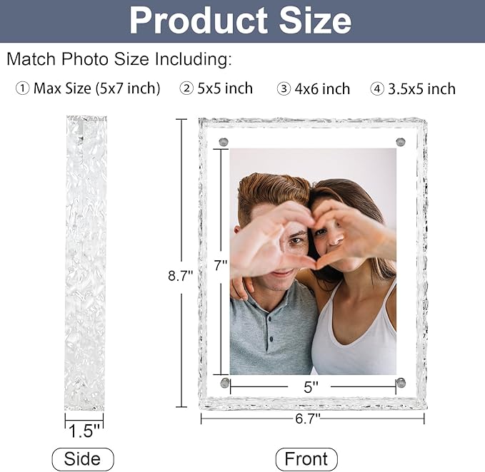 5x7 Picture Frames, Refined Crystal-Clear Acrylic Photo Frame, Wall & Tabletop Display Frames, Modern Floating Style for Home Office Decoration, Transparent (1 Pack)