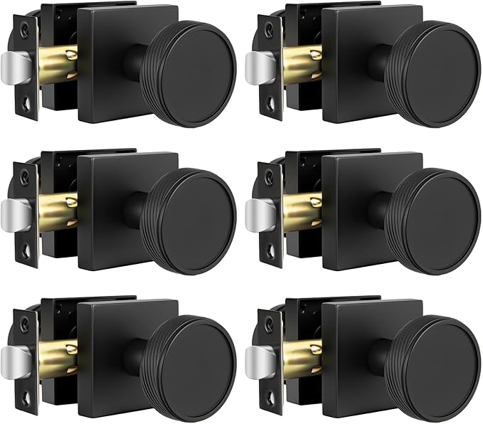goldenwarm Passage Door Knob Black, Zinc-Alloy Modern Matte Black Door Knob Closet Door Knobs Interior for Hallways, Heavy Duty Square Modern Doorknob - 6 Pack