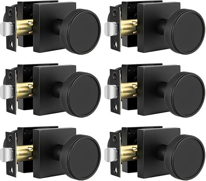 goldenwarm Passage Door Knob Black, Zinc-Alloy Modern Matte Black Door Knob Closet Door Knobs Interior for Hallways, Heavy Duty Square Modern Doorknob - 6 Pack