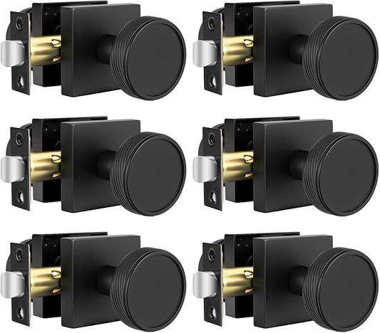 goldenwarm Passage Door Knob Black, Zinc-Alloy Modern Matte Black Door Knob Closet Door Knobs Interior for Hallways, Heavy Duty Square Modern Doorknob - 6 Pack