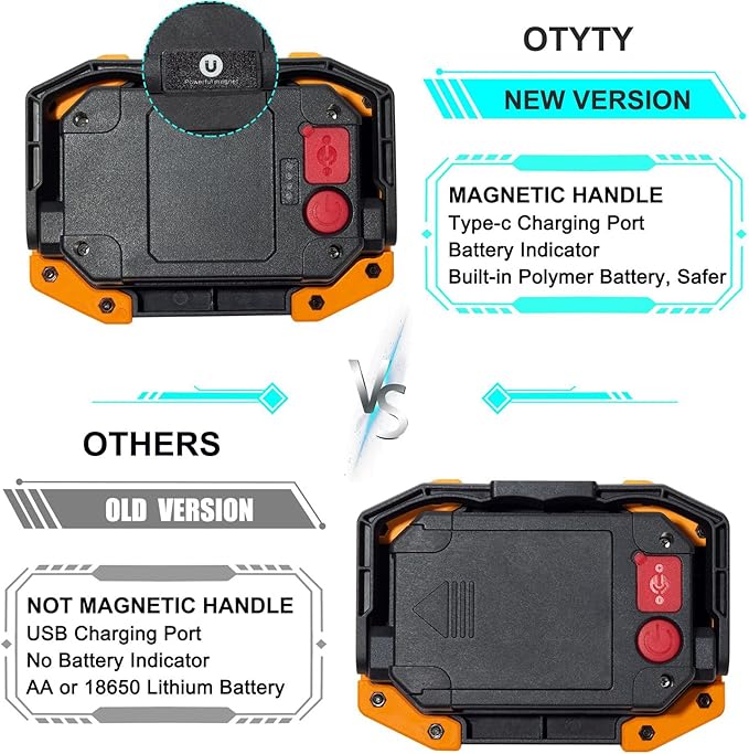 OTYTY LED Work Light 2-Pack, 30W 1500LM Portable Rechargeable Flood Lights with Magnetic Base, 4200mAh Battery for Outdoor, Camping, Hiking, Emergency, Car Repairing, Job Site Lighting (W840 Yellow)