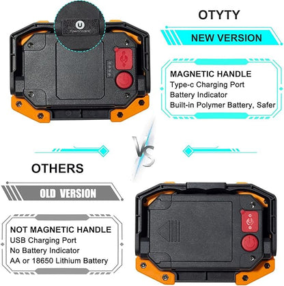 OTYTY LED Work Light 2-Pack, 30W 1500LM Portable Rechargeable Flood Lights with Magnetic Base, 4200mAh Battery for Outdoor, Camping, Hiking, Emergency, Car Repairing, Job Site Lighting (W840 Yellow)