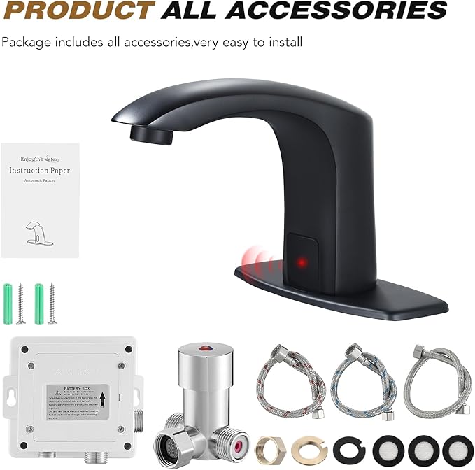 Gangang Automatic Sensor Touchless Bathroom Sink Faucet with Hole Cover Plate and Water Mixer Valve