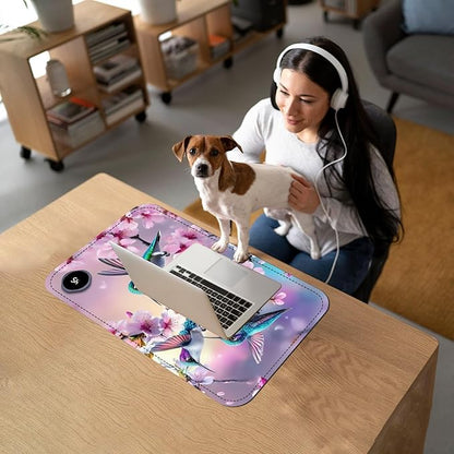 Heated Mouse Pad with 3 Temperature Settings(104°F–122°F),Large 24x14.2 Inch PU Leather Heated Desk Mat,Waterproof Warming Pad for Office,Gaming & Cold Hands Relief,Hummingbirds Flowers