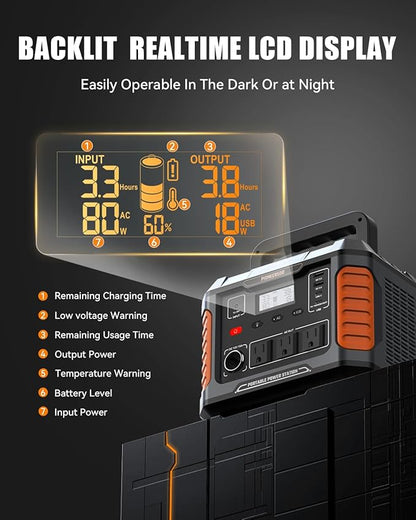 BALDR Portable Power Station, 500W Output, 288Wh Capacity, AC Outlet, USB Ports, Solar Charging Generator for Home Camping Emergency Use.…