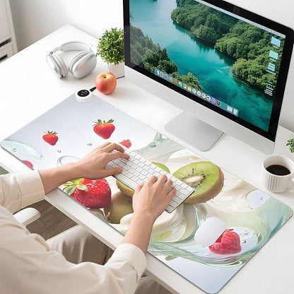 Large Heated Mouse Pad,Leather Desk Mat,31.5"x13",Hand Warmer Pads for Desk,Fruit(Red Cream)