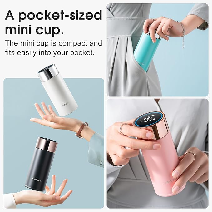 Vsitoo Smart self cleaning Insulated Water Bottle, 8.5oz Stainless Steel Vacuum Flask, AI Self-Clean, 30-Day Battery Life, BPA-Free, Magnetic Charging, Portable Travel Mug Gifts for Men Women, Blue