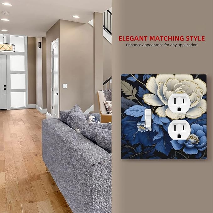 Decorative Outlet Covers Rustic Blue White Flowers Big Floral 2 Gang Wall Plate Single Toggle Duplex Light Switch Cover Switch Plate Covers Faceplate for Bedroom Home Decor