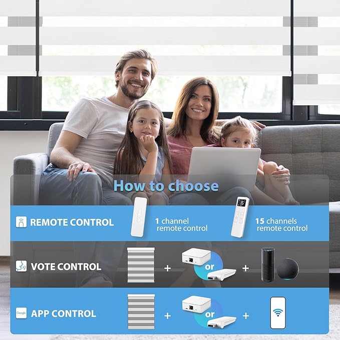 LazBlinds Motorized Zebra Roller Shades, Rechargeable Smart Blinds with Remote Control, Custom Size Light Filtering Dual Layer Roller Sheer Shades, White