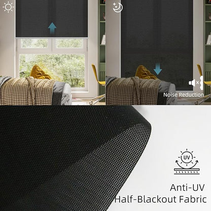 SmartWings Motorized Roller Shades 5% Openness Work with Homekit, Alexa SmartThings Google, Zigbee Motor Smart Blinds for Windows, Cordless Remote Window Shades, Rechargeable, Customized, Black