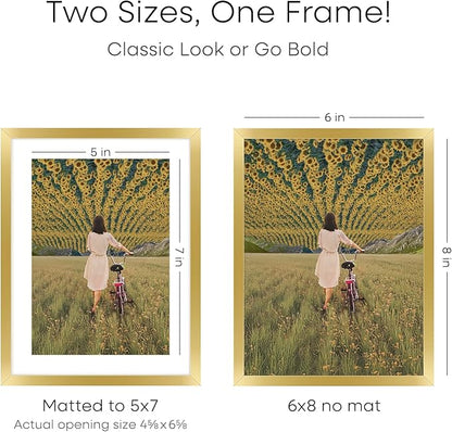 Homeforia 6x8 Picture Frame Gold, High End Metal 6 x 8 Frames with Mat 5 by 7 for Print, Photo Frame 6x8 Gold Matted to 5x7 inches Art, 6by8 Wall or Tabletop Frames, Tempered Glass, Wall Kit, Set of 3