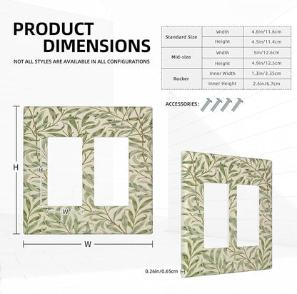 Decorative Outlet Covers Morris Green Willow Leaf Olive Leaves 2 Gang Wall Plate Double Rocker Two Switch Wall Cover Plate Light Switch Cover Plate Faceplate for Country Bedroom Decor