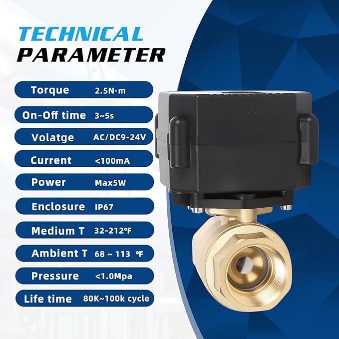 1/2" Brass Motorized Ball Valve - Electric Water Valve 2 Wire Auto Return,9-24V AC/DC Automatic Ball Valve with Full Port,Normally Closed