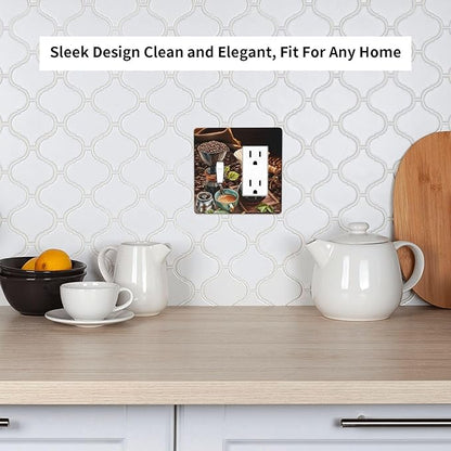 Decorative Outlet Covers Retro Coffee Maker Beans Cup 2 Gang 1 Gang Wall Plate Cover Single Toggle Rocker Combo Light Switch Cover Plate Face Plate for Kirchen Decor
