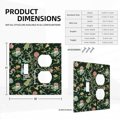 Decorative Outlet Covers Vintage Green Leaf Plant Rustic Pink Flower 2 Gang Wall Plate Cover Single Toggle Duplex Combo Two Switch Light Switch Cover Plate Jumbo Faceplate