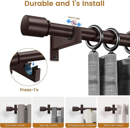 Bronze Aluminium Curtain Rods for Windows,1 Inch Adjustable Curtain Rod 72-144,Heavy Duty Drapery Rods with Thicken Bracket,Decorative Modern Single Rod with Aluminium Finials