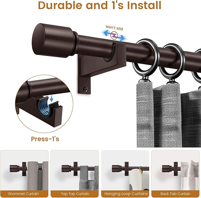 Bronze Aluminium Curtain Rods for Windows,1 Inch Adjustable Curtain Rod 32-45,Heavy Duty Drapery Rods with Thicken Bracket,Decorative Modern Single Rod with Aluminium Finials