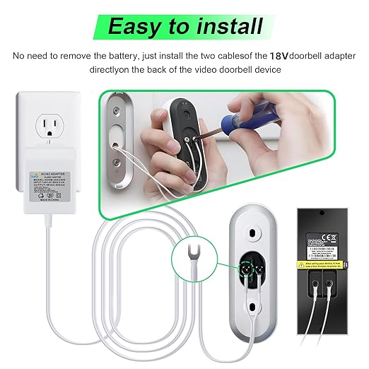 18 Volt Doorbell Transformer Power Supply for Ring Video Doorbell,Compatible with Ring,Google Nest,WYZE, Eufy,Blink Video Doorbells(𝟑𝟑𝐅𝐓 𝐄𝐱𝐭𝐞𝐧𝐬𝐢𝐨𝐧 𝐂𝐨𝐫𝐝)