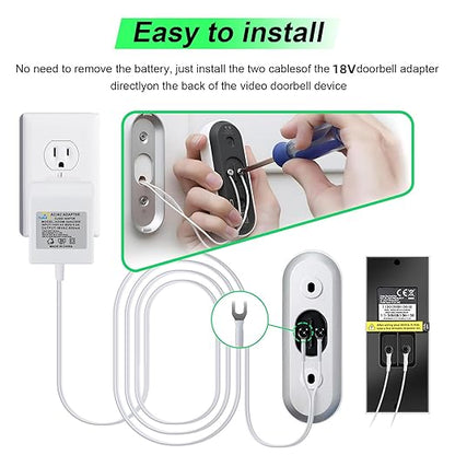 18 Volt Doorbell Transformer Power Supply for Ring Video Doorbell,Compatible with Ring,Google Nest,WYZE, Eufy,Blink Video Doorbells(𝟑𝟑𝐅𝐓 𝐄𝐱𝐭𝐞𝐧𝐬𝐢𝐨𝐧 𝐂𝐨𝐫𝐝)