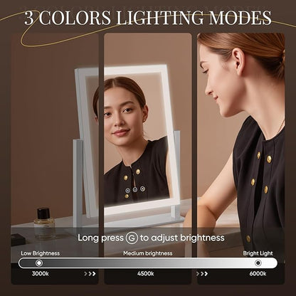 DECADENCE Vanity Mirror with Lights, 17.3’’ LED Makeup Mirror Detachable 10X/5X Magnification, Smart Touch Control, 3 Color Lighting Modes,360°Rotation Tabletop Make Up Mirror for Bedroom Bathroom