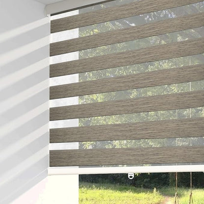 Shadesu Cordless Zebra Blinds for Windows, 52" W x 72" H, Brown, Dual Layer Free-Stop Zebra Shades, Light Control for Day and Night, Sheer Blinds for Indoor Windows, Bedroom, Kitchen