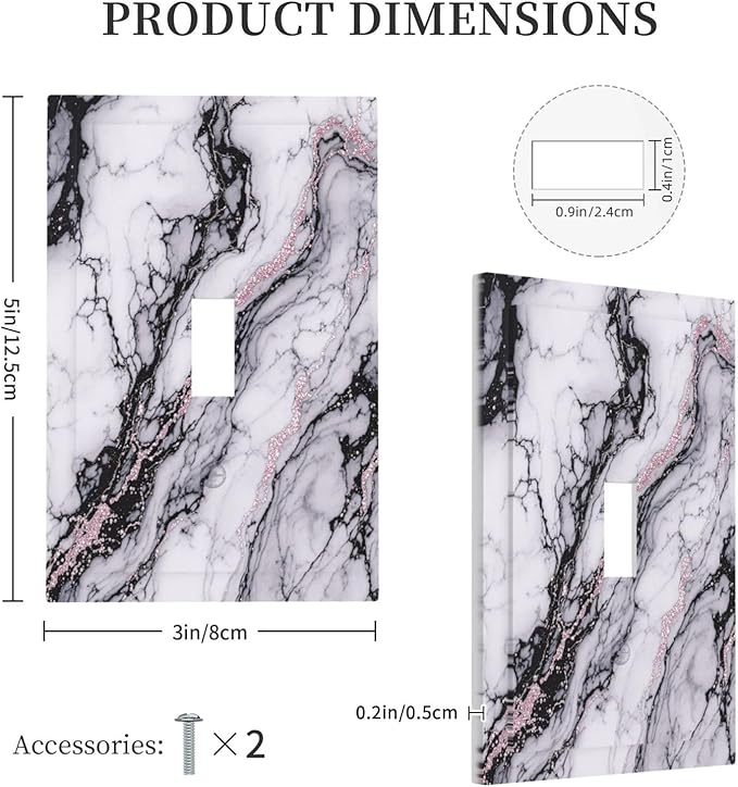Decorative Light Switch Cover White Marble Pattern Black Lines Pink Lines 1 Gang Single Toggle Device Electrical Faceplate Switchplates Decorator Outlet Wall Plate for living Room