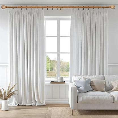 Imitation Wood Grain Ball Curtain Rods for Windows 48 to 84 Inch,1 Inch Heavy Duty Adjustable Wood Curtain Rod,Boho Decorative Drapery Rods Set with Brackets,Size:36''-88''