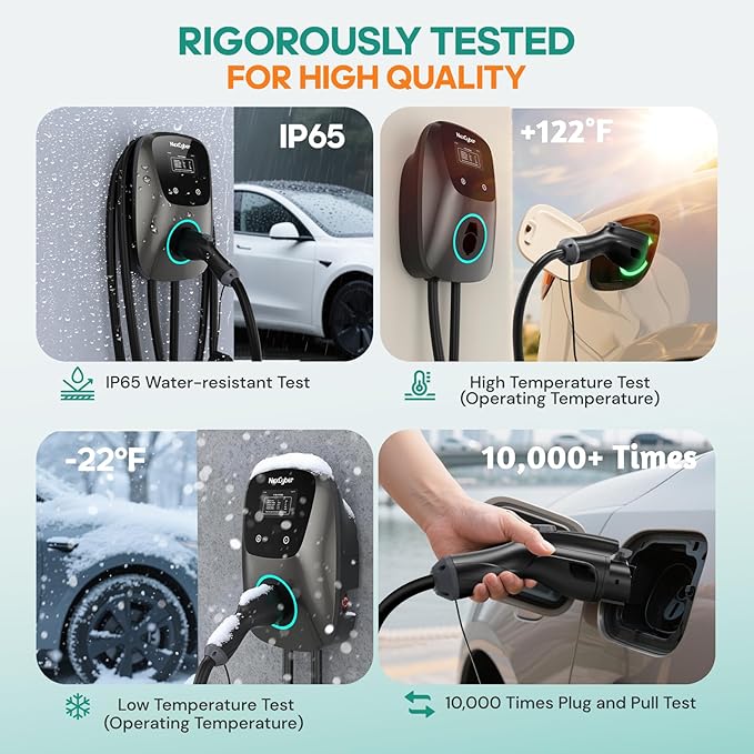 Level 2 EV Charger(WiFi APP/Plug-Play), 48Amp, 25ft Cable ETL Certified, 240V NEMA 14-50p Plug, Home Level 2 EVSE Car Charger w/ J1772 Connector, Electric Vehicle Charging Stations