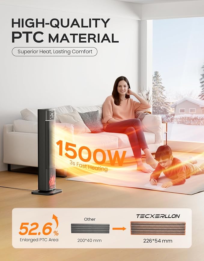 32.3" Portable Space Heaters for Indoor Use Large Room, 1500W Tower Electric Space Heater with 3D Flame, PTC Ceramic Space Heaters with Remote