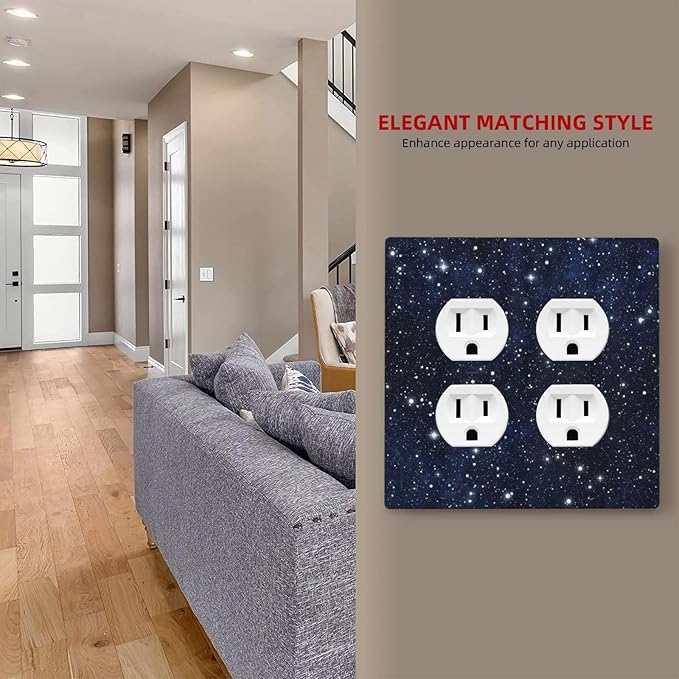 Decorative Outlet Covers Blue Galaxy Universe Space Stars 2 Gang Wall Plate Cover Double Duplex Receptacle Two Switch Light Switch Cover Plate Jumbo Dual Faceplate for Home Decor
