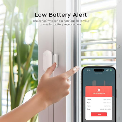Door Alarm Window Sensors, Door Open Alarm Long Battery Life Wireless for Security Real-Time Notification WiFi Contact Sensor App Control No Monthly Fee, White (4-Pack)