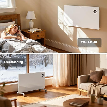 Pasapair Convection Panel Space Heater Indoor Use, 1500W Electric Heater with Wifi App Control, Smart Mica Infrared Heater with Programmable Thermostat, Wall Mount or Standing, Quiet & Eco Mode