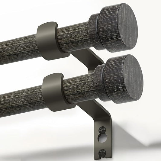2 Pack Black walnut wood Grain Curtain Rods for Windows 28 to 48 Inches 1" Diameter Heavy Duty Window Curtain Rod Adjustable with Solid Finials for Living Room Bedroom Kitchen Farmhouse Outdoor