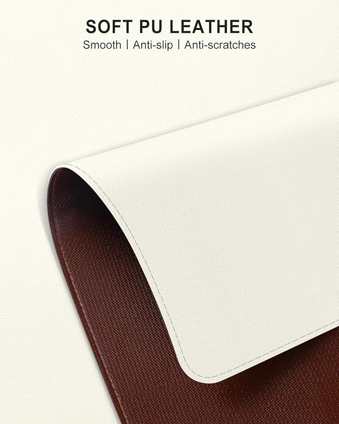 Heated Desk Pad, 31.5" x 13" Leather Non-Slip Warm Desk Pad, Large Mouse Mat with 3 Levels Heating & 3 Hours Auto Shut-Off, Hand and Foot Warmer for Office, Home, Apricot