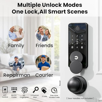 Keyless Entry Door Lock, Biquole Smart Lock with App Control, Fingerprint Door Lock, Electronic Keypad Deadbolt, Auto & One Touch Lock | Digital Smart Door Locks | Easy Installation | IP54 Waterproof