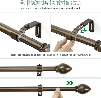 Curtain Rods for Windows 16 to 120 inches, Curtain Rod Max Adjustable Length to 132 in, Drapery Rod 1 inch Diameter with Modern Knobs Finials (Brown, 16" to 120" - Set of 2)