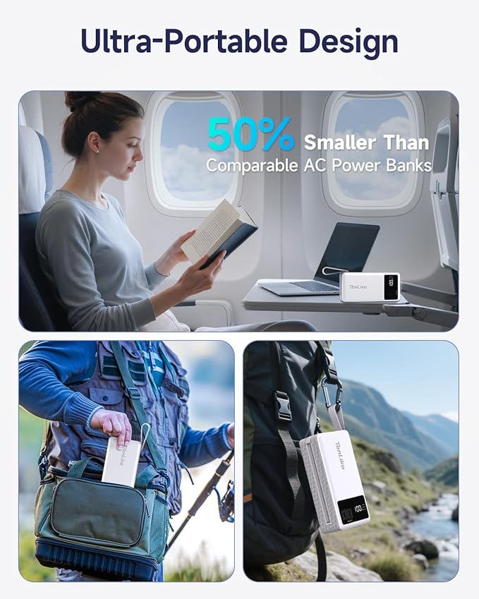Power Bank with AC Outlet 99.9Wh Portable Power Stationr Camping Essentials Small Electric Generator Large Lithium Battery with 110V 80W Rated 120W Peak AC Plug in Output 60W Type-C Outdoor Emergency