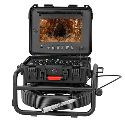 Sanyipace Sewer Camera Self Leveling, Drain Camera 100FT/30M with Meter Counter, 10" HD 1080p Plumbing Cameras with 12 LEDs, IP68 & 32GB DVR, Industrial Endoscope for Duct Sewer Line Pipe Inspection