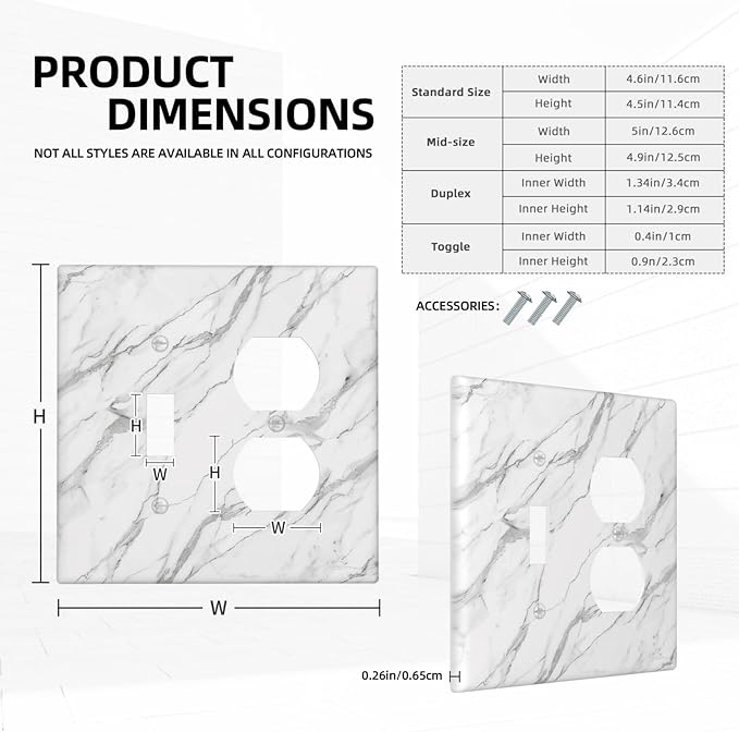 Decorative Outlet Covers Modern Grey Marble Texture 2 Gang Light Switch Cover Plate Single Toggle Duplex Wall Plates for Electrical Outlets Switch Plate Covers for Bedroom Kitchen Decor