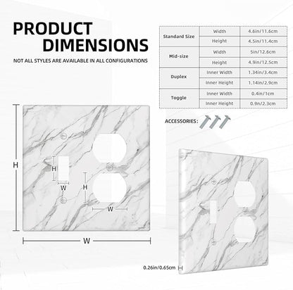 Decorative Outlet Covers Modern Grey Marble Texture 2 Gang Light Switch Cover Plate Single Toggle Duplex Wall Plates for Electrical Outlets Switch Plate Covers for Bedroom Kitchen Decor