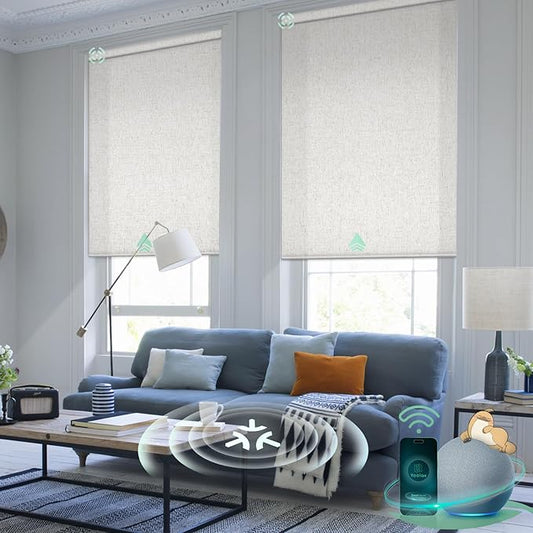 Yoolax Smart Blinds, Motorized Matter Roller Shades Light Filtering Automatic Blinds for Windows Motorized Shades Compatible with Alexa, Google Home, Homekit(Half Shading Linen Beige)