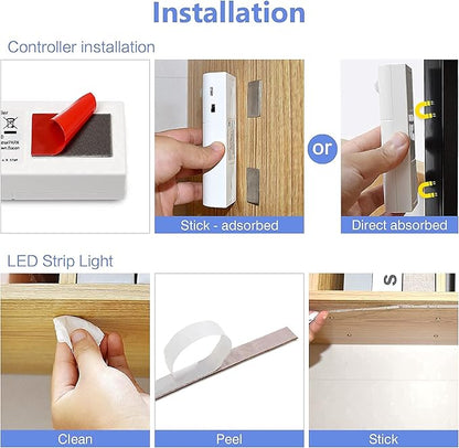 WOBANE Rechargeable Motion Sensor Strip Light, LED Closet Lights,Upgraded Battery Operated LED Strip Light for Wardrobe,Stair,Pantry,Cupboard,Bed,Locker,2700K Warmwhite,6.56ft,2 Pack