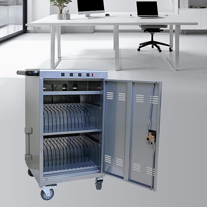 Laptop Charging Cart, 31+4 Charging Ports Laptop Storage Cart, 35-Bay Mobile Charging Cabinet for iPads up to 16.3", Chromebook Devices, Cord Management, Access Lock.School,Business.Silver