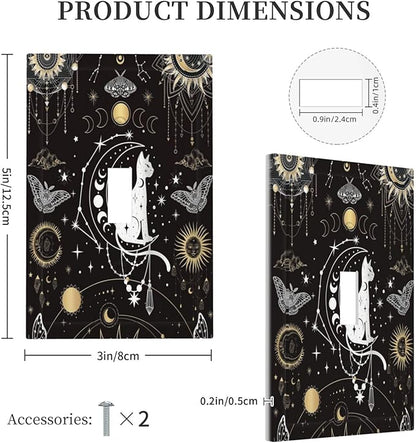 White Cat Tarot Moon Phases Moth Celestial Gothic Decorative Light Switch Cover 1 Gang Single Toggle Device Electrical Faceplate Switchplates Decorator Outlet Wall Plate for Kids Room Bedroom Decor