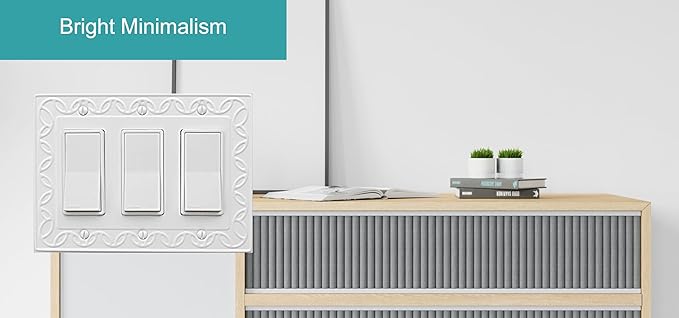 Triple Decorator Light Switch Cover NovaBloom Metal Wall Plate, 2-Pack White 3 Gang Triple Rocker, Receptacle Dimmer Switch Cover GFCI Outlet Decorative Wallplate, Durable