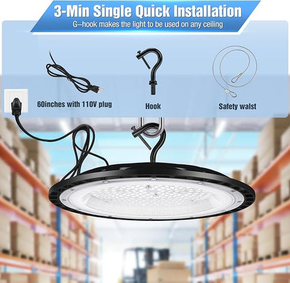 6 Pack 400W UFO Led High Bay Light Fixture,120v,5000K Daylight Commercial Shop Bay Lighting,61000LM,[1750W MH/HPS Equiv.] US Plug Area Lighting for Warehouse/Barn/Gym/Factory/Workshop